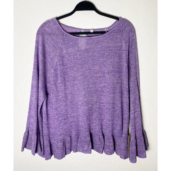 Margaret O'Leary Tops - Margaret O'Leary Womens Flounce Italian Linen Lightweight Sweater Blouse Ruffle